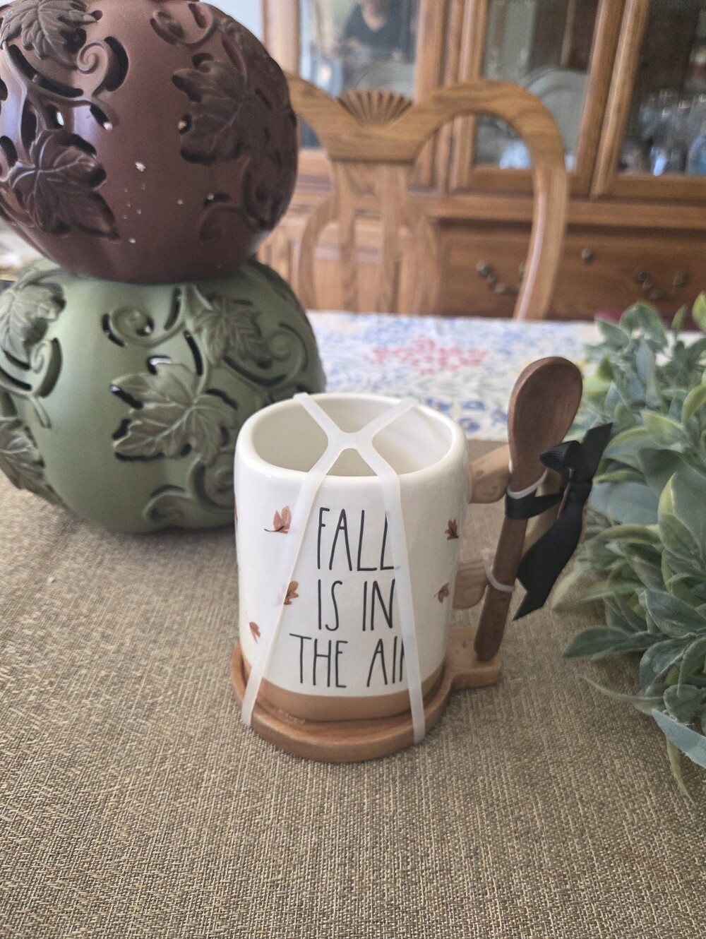 Rae Dunn White Ceramic Mug with Brown Accents - "Fall Is In The Air"